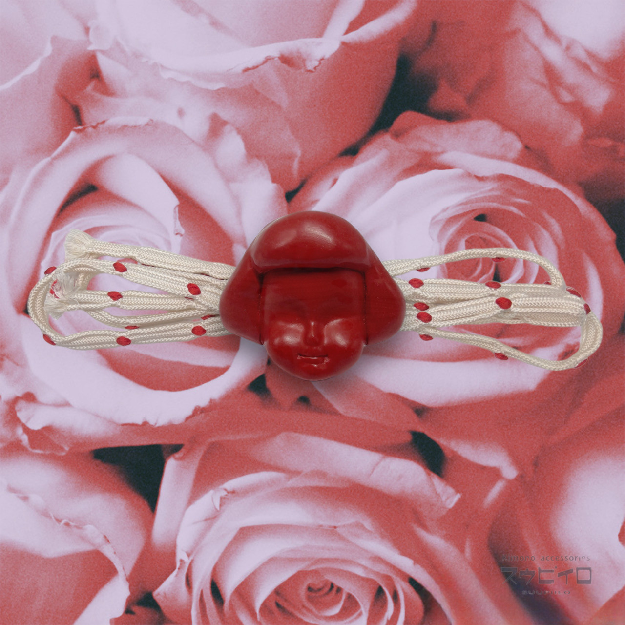 スウピイロ(SUUPIILO)装着簡単！クリップ式帯留めで個性と伝統美を手に入れよう。着物和装 着せ替え帯留め 顔面 赤