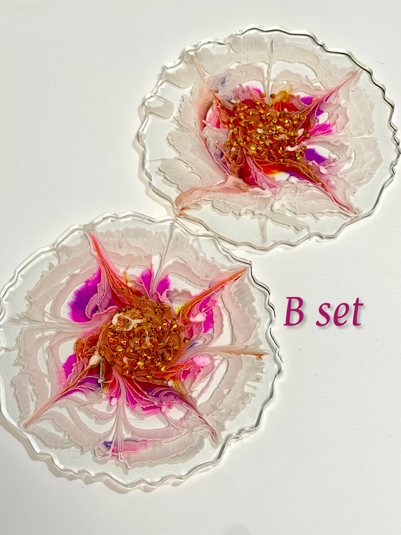 カラフル花柄レジンコースターアクセサリープレート皿2枚セット 6枚目の画像