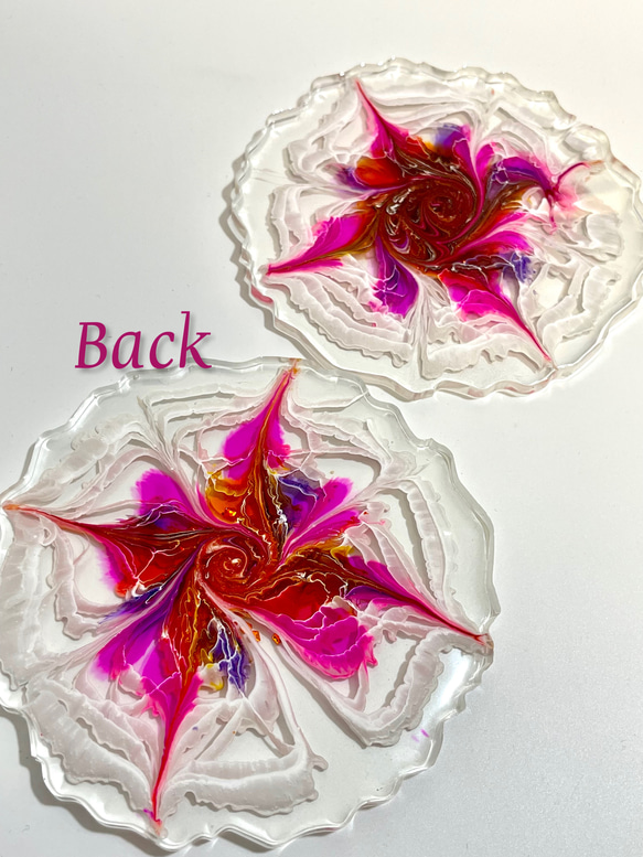 カラフル花柄レジンコースターアクセサリープレート皿2枚セット 5枚目の画像