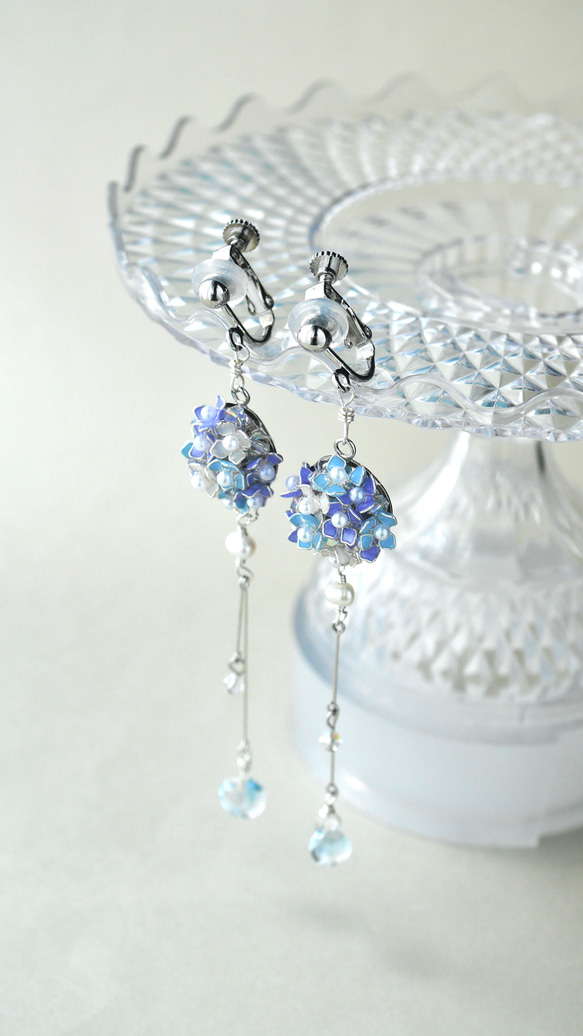 紫陽花ピアス/イヤリング ディップフラワー マニキュアフラワー 紫陽花 