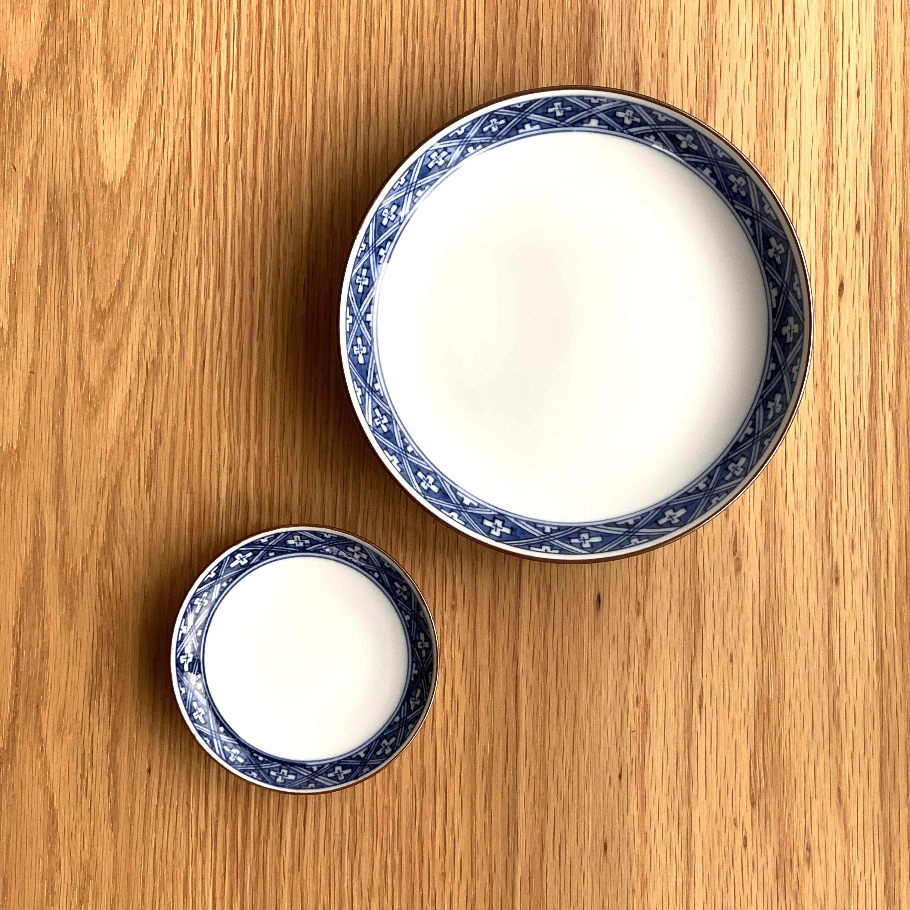 【京焼・清水焼】京都　水野春陽窯　染付　小紋　中皿＆豆皿セット