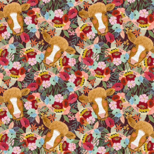 USAコットン《Floral cow》輸入ハギレ生地 生地幅×90cm 生地 senne 