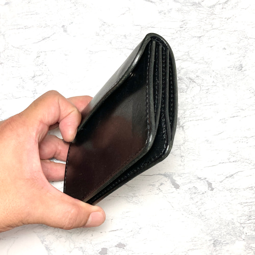 栃木レザー コンパクト財布 本革 ギャルソンウォレット 黒 革財布 メンズ 生産終了】日常使いに最適な小銭が見やすい革財布｜本革 ギャルソン