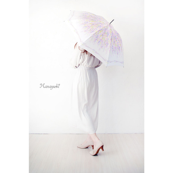 【花咲く傘】藤の花【晴雨兼用】【Hanayukiオリジナルアート】撥水 2枚目の画像