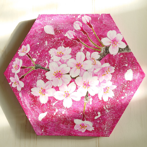 「桜」六角形キャンバスSML三枚セット(ピンク) 7枚目の画像