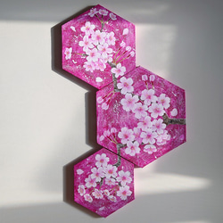 「桜」六角形キャンバスSML三枚セット(ピンク) 2枚目の画像