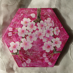「桜」六角形キャンバスSML三枚セット(ピンク) 13枚目の画像