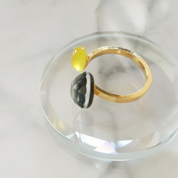 ミモザカラー　天然石リング　希少石　イエロープレナイト　ブルータイガーアイ　フォークリング　フリーサイズ　指輪 6枚目の画像