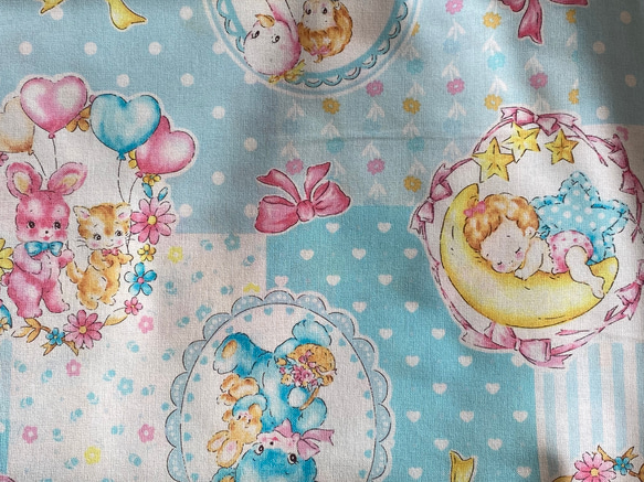 新入荷！『「Hello Baby!」 ドイリーパッチワーク　水色カラー』～50㎝単位でカット～ 6枚目の画像