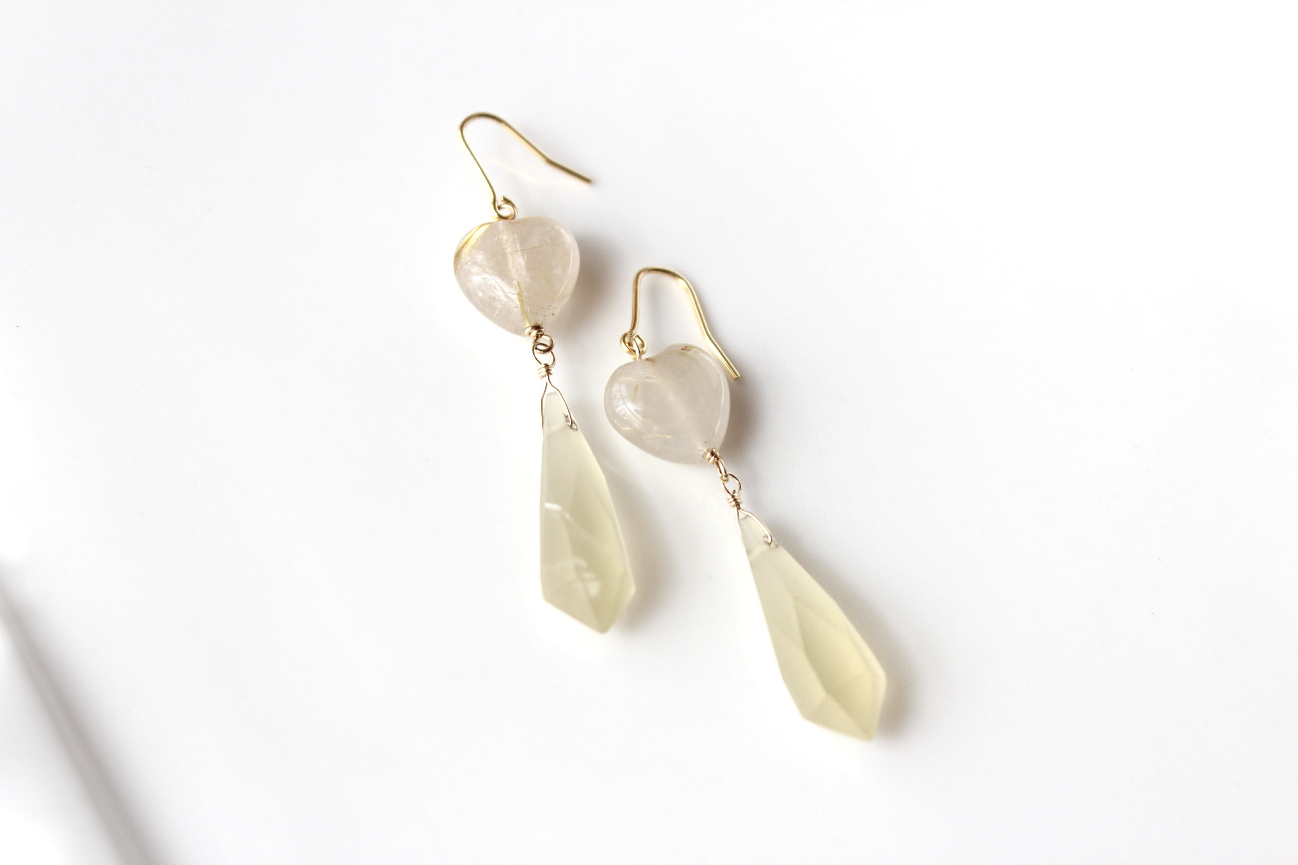 フロストレモンクォーツとルチルクォーツのピアス14kgf