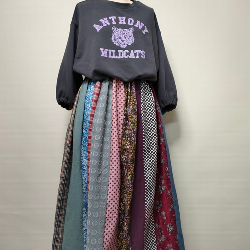 リメイク❤ トレーナー+cottonパッチワークロングギャザー