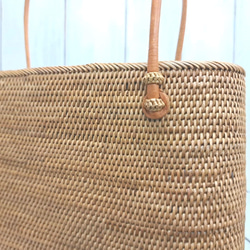 アタバッグ かごバッグ ハンドメイド Lサイズ 手編み 内布付き バリ島  ピンク  ata020 4枚目の画像