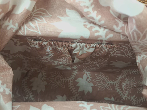 アタバッグ かごバッグ ハンドメイド Lサイズ 手編み 内布付き バリ島  ピンク  ata020 7枚目の画像