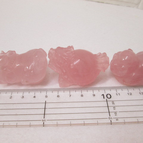 No.F-24 天然石 置物 ローズクォーツ神獣 ヒキュウ ロングイ