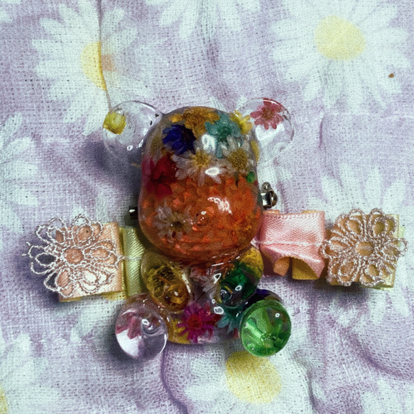 バッチ② レトロ 可愛い レジンアクセサリー ドライフラワー入り