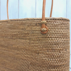 アタバッグ かごバッグ ハンドメイド Lサイズ 手編み 内布付き バリ島  あずき色  ata020 5枚目の画像