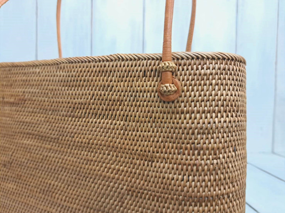 アタバッグ かごバッグ ハンドメイド Lサイズ 手編み 内布付き バリ島  あずき色  ata020 5枚目の画像