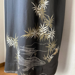 着物リメイク　ロングワンピース　留袖　正絹　黒　桐　笹　パーティー　結婚式 3枚目の画像
