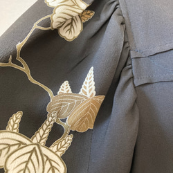 着物リメイク　ロングワンピース　留袖　正絹　黒　桐　笹　パーティー　結婚式 6枚目の画像
