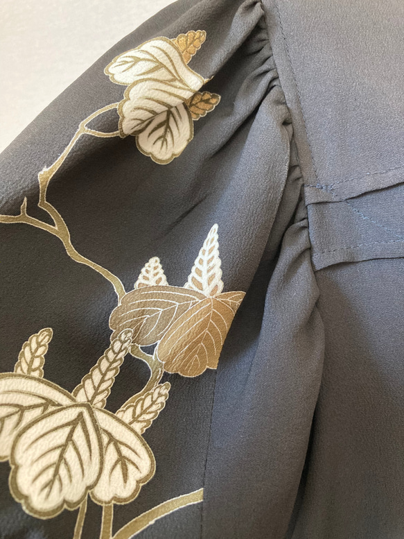 着物リメイク　ロングワンピース　留袖　正絹　黒　桐　笹　パーティー　結婚式 6枚目の画像