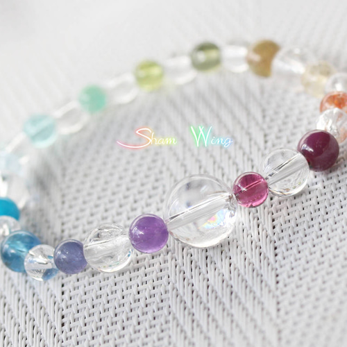 オンリーワン15種の宝石 レインボーブレスレット.+:｡ Aurora.+: