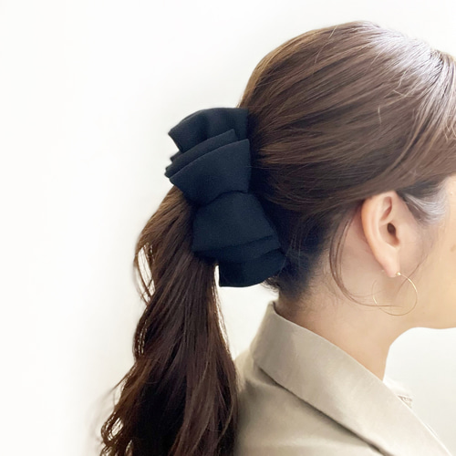 送料無料］バナナクリップ・大きめリボン・ブラック ヘアクリップ