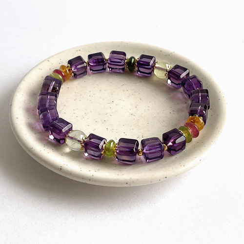 宝石天然鉱石アメジスト ルービック キューブ トルマリン 925