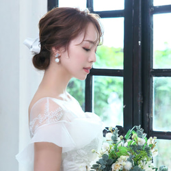 リボン ヘッドドレス【クララ】(H-171)| ウエディング 前撮り 結婚式 花嫁  ボンネ クラシカル サテン 白 9枚目の画像