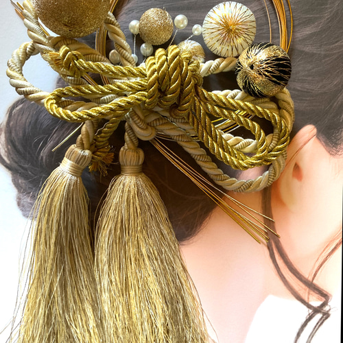 ワイヤーロープ くす玉 水引髪飾りアレンジ ヘアピン れでぃばぐ 髪