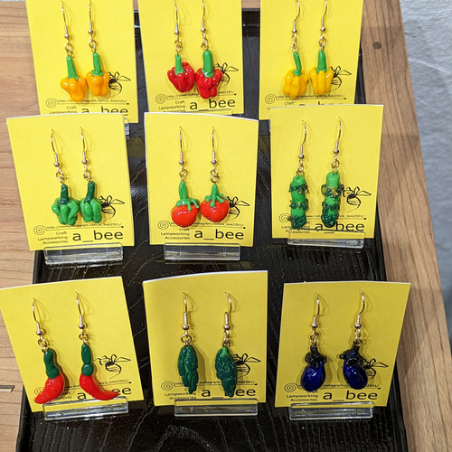 夏野菜シリーズ】いろいろ選べるガラスのミニ野菜ピアス／夏野菜