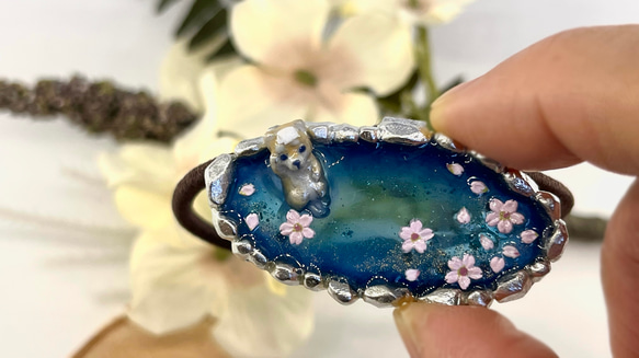 【春と柴犬のヘアゴム】タビシバ 秘湯めぐり〜夜桜の湯〜 5枚目の画像