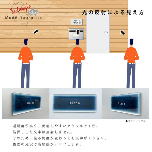 表札 長方形 Mode Doorplate ゴシック体 文字シルバー 9枚目の画像