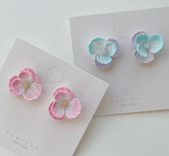 3色 さんかく槿 花刺繍のピアス&耳くぎ&イヤリング☆Creema春の福袋2023母の日ギフト&誕生日&バレンタインデー 5枚目の画像