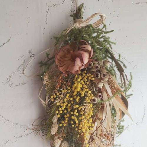 ミモザ&サルフレア ドライフラワースワッグ スワッグ fu.wa.ran  