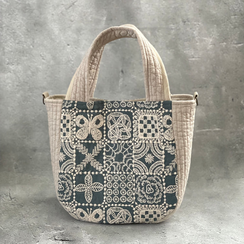 ハンドメイド＊丸底トートバッグ　　minaperhonen ⚮̈ミナペルホネン home circle navy まる底バッグ トートバッグ