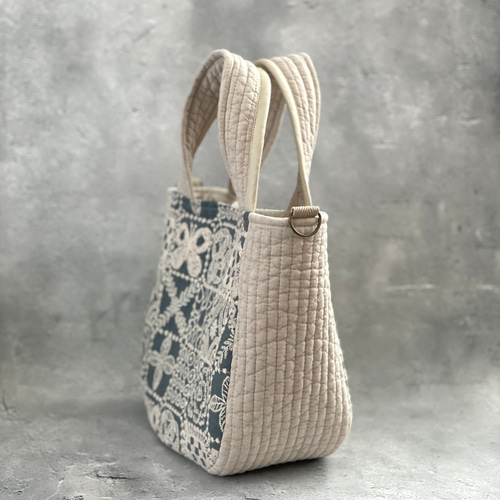 ⚮̈ミナペルホネン forest tile blue×ヌビ まるっこトート 丸底