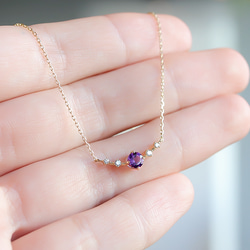 K18 紫水晶和鑽石項鍊（圓形切割）~Ello Lily~ 二月生日石 第5張的照片