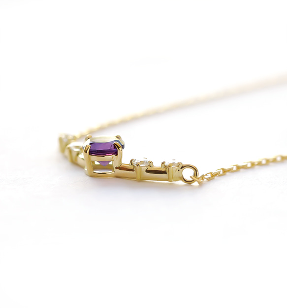 K18 紫水晶和鑽石項鍊（圓形切割）~Ello Lily~ 二月生日石 第6張的照片