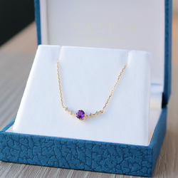K18 紫水晶和鑽石項鍊（圓形切割）~Ello Lily~ 二月生日石 第7張的照片