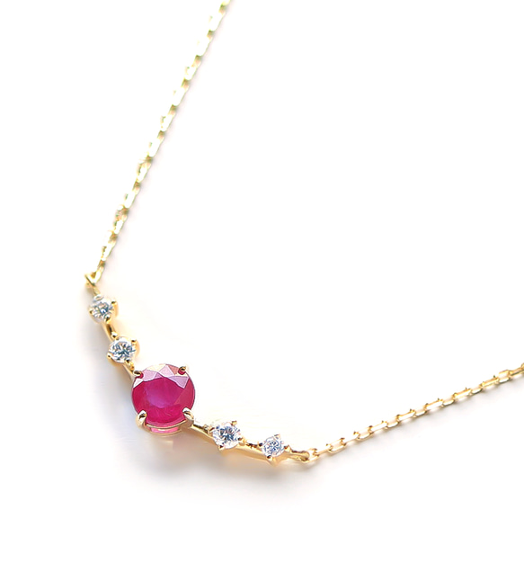 K18 紅寶石和鑽石項鍊（圓形切割）~Ello Lily~ 七月生日石 第1張的照片