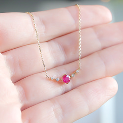 K18 紅寶石和鑽石項鍊（圓形切割）~Ello Lily~ 七月生日石 第5張的照片