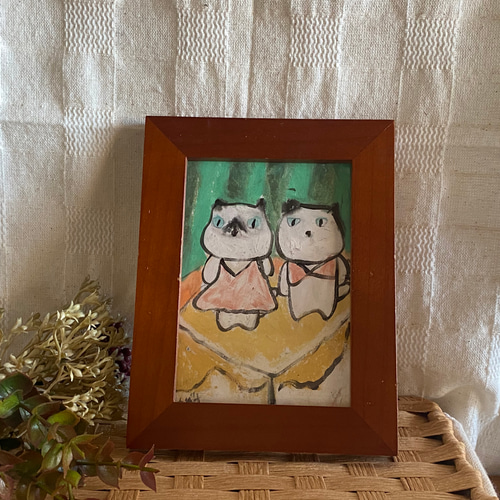 絵画。原画【猫ちゃんは鳥と一緒にお菓子を楽しく食べます】 90a2f2efc30bfb22f72d732e41a0cf