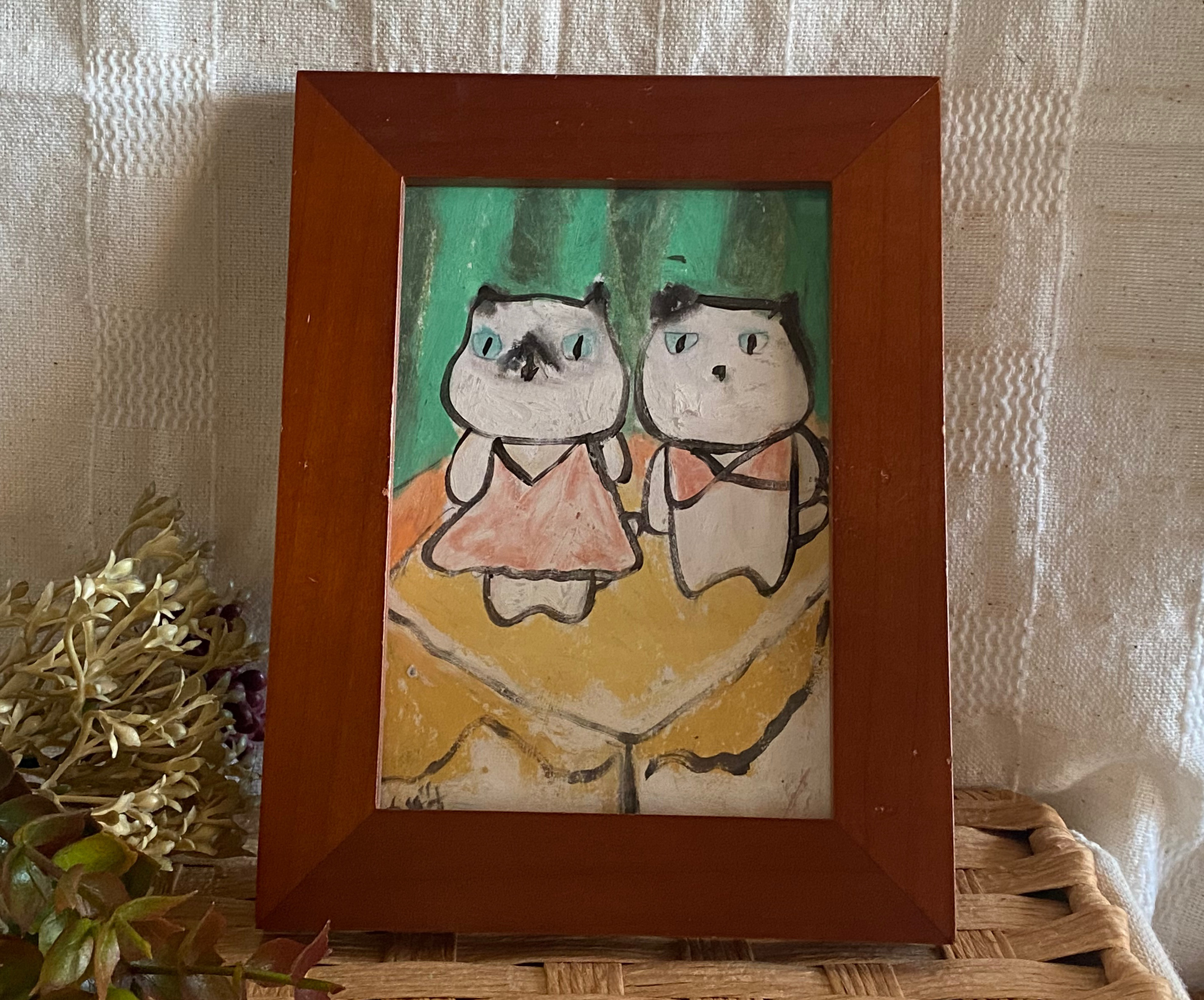 絵画。原画【猫ちゃんの誕生日には、いたずらに頭にチョコレート