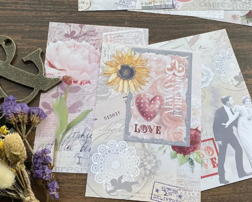 CP47】コラージュ素材 バレンタイン 紙モノ デザインペーパー メモ帳