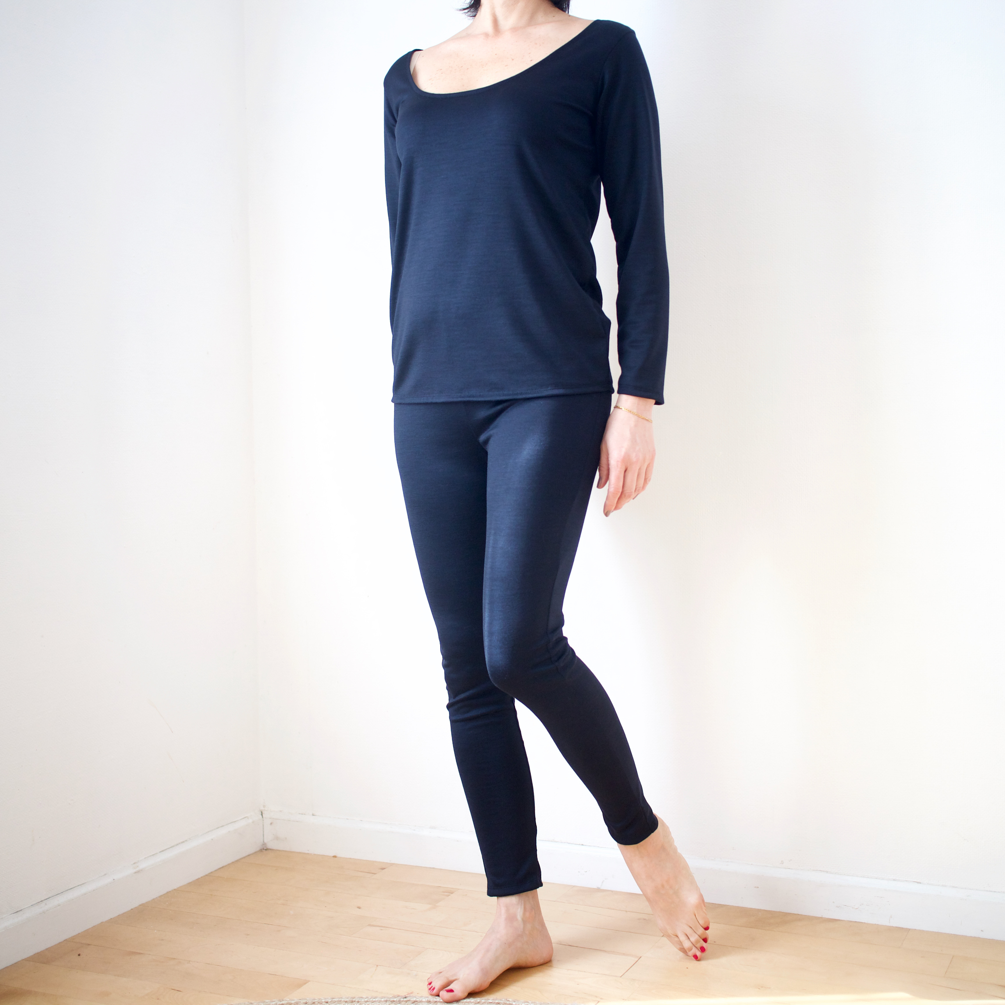 【メリノウールインナー 】レギンス　ダークネイビー