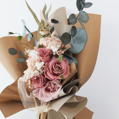 クラシックカラーのブーケ：ギフトにもおすすめ！ドライ・プリザーブド