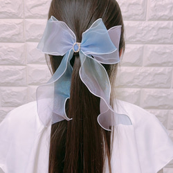 ハンドメイド リボン 1個 オーガンジー ビッグ たらりん 大きい ドット