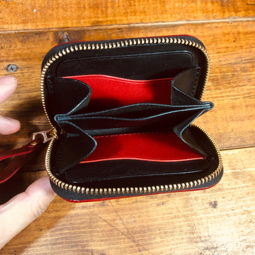 ハンドメイド] ミニトラッカーウォレット ルガトショルダー赤×サドル