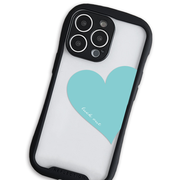 Big Heart♡ターコイズブルー　グリップケース　クリア　iPhoneケース　セミオーダー　名入れ 6枚目の画像