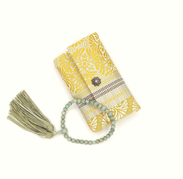 博多織：手織りの帯地で「お数珠入れ」シルク100％の手織りの帯地・丁寧に織り上げた帯の小物 1枚目の画像